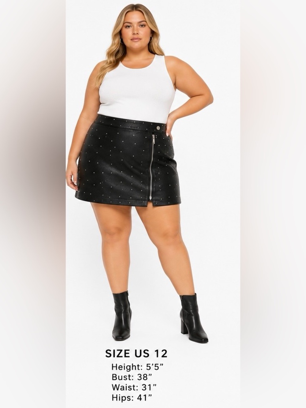 Topshop Black Faux Leather Mini Skirt with Silver Studs and Side Zip